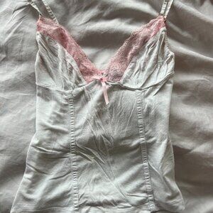 Bamba Swim Dionne Cami in White and pink with bow.